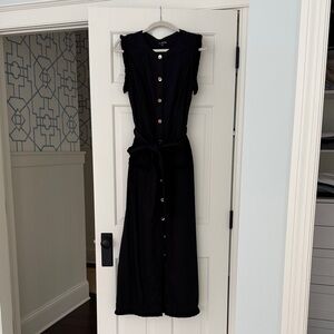 J. Crew linen Black Sleeveless Button-Front Tie-Waist Maxi Dress